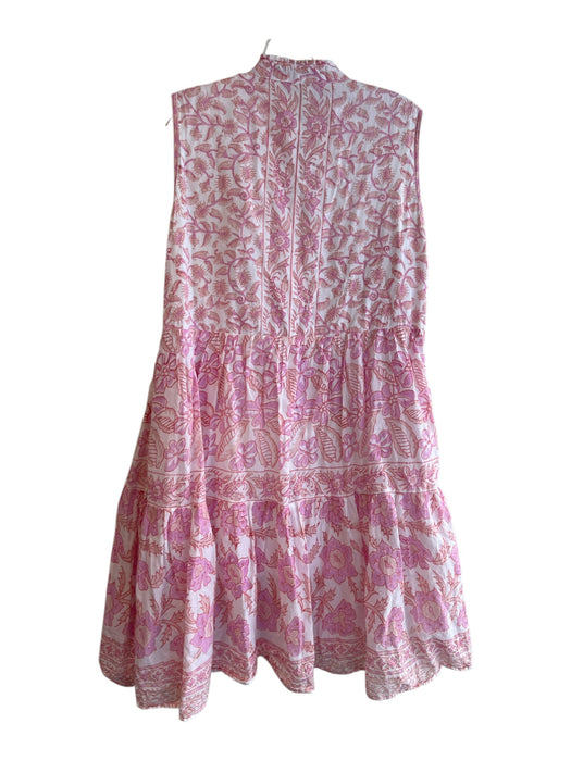 Bella Tu Size M Pink Cotton Half Button Sleeveless Floral Print Tea Length Dress Pink / M