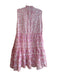Bella Tu Size M Pink Cotton Half Button Sleeveless Floral Print Tea Length Dress Pink / M