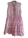 Bella Tu Size M Pink Cotton Half Button Sleeveless Floral Print Tea Length Dress Pink / M