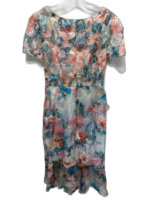 Marchesa Size 12 Turquoise, Pink & Multi Silk Short Sleeve Below knee Dress Turquoise, Pink & Multi / 12