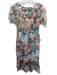 Marchesa Size 12 Turquoise, Pink & Multi Silk Short Sleeve Below knee Dress Turquoise, Pink & Multi / 12