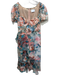 Marchesa Size 12 Turquoise, Pink & Multi Silk Short Sleeve Below knee Dress Turquoise, Pink & Multi / 12