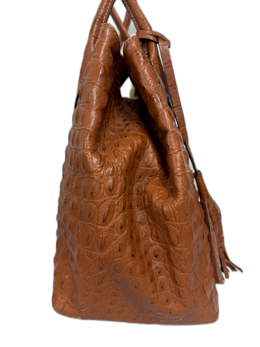 Courage B Cognac Brown Leather Croc Embossed Gold Hardware Interior Pouch Bag Cognac Brown / Medium
