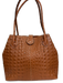 Courage B Cognac Brown Leather Croc Embossed Gold Hardware Interior Pouch Bag Cognac Brown / Medium