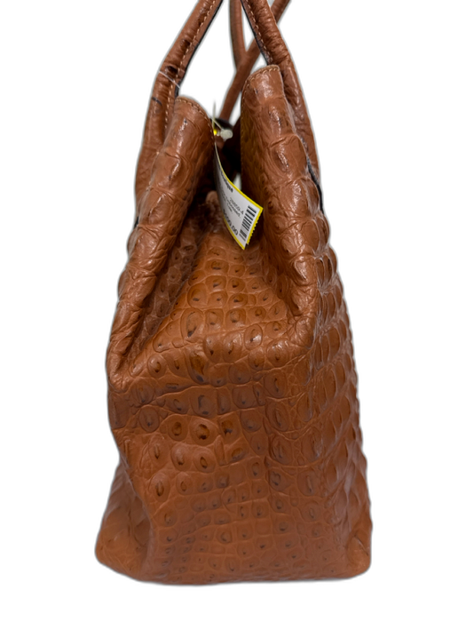Courage B Cognac Brown Leather Croc Embossed Gold Hardware Interior Pouch Bag Cognac Brown / Medium