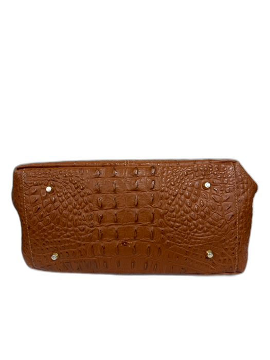 Courage B Cognac Brown Leather Croc Embossed Gold Hardware Interior Pouch Bag Cognac Brown / Medium