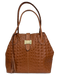 Courage B Cognac Brown Leather Croc Embossed Gold Hardware Interior Pouch Bag Cognac Brown / Medium