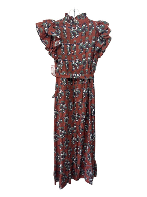 Victoria Dunn Size XS Rust Brown, Blue & Mix Cotton Sleeveless Floral Maxi Dress Rust Brown, Blue & Mix / XS