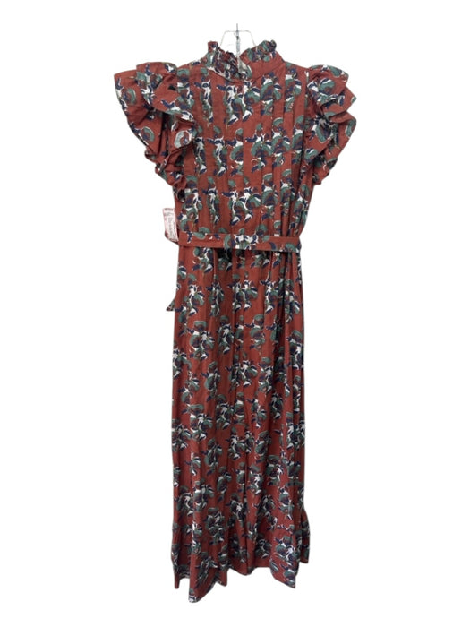 Victoria Dunn Size XS Rust Brown, Blue & Mix Cotton Sleeveless Floral Maxi Dress Rust Brown, Blue & Mix / XS