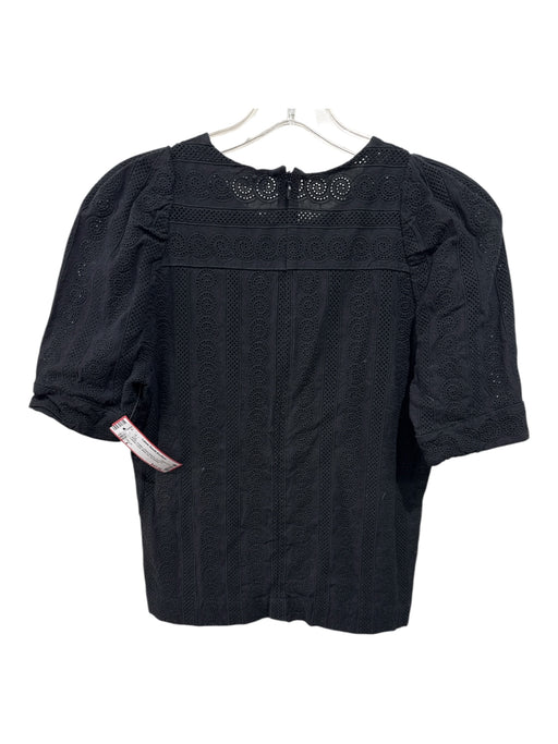 A.L.C. Size 4 Black Cotton Short Sleeve Cut Out Ladder Lace Back Zip Top Black / 4