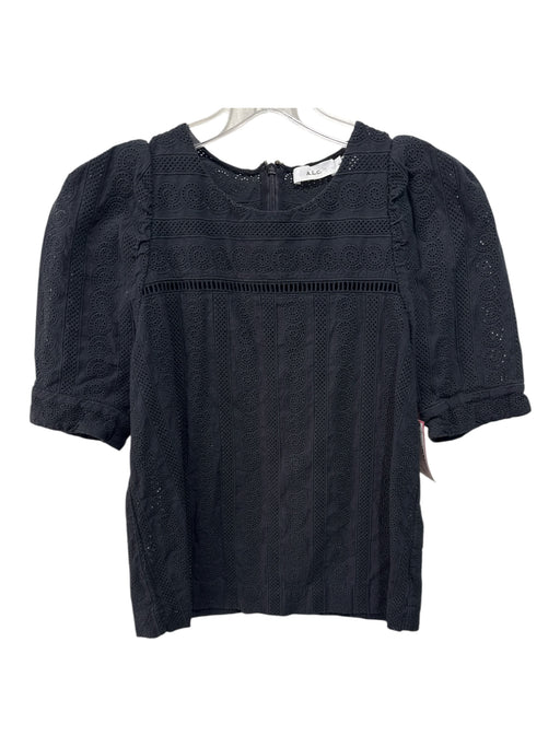 A.L.C. Size 4 Black Cotton Short Sleeve Cut Out Ladder Lace Back Zip Top Black / 4