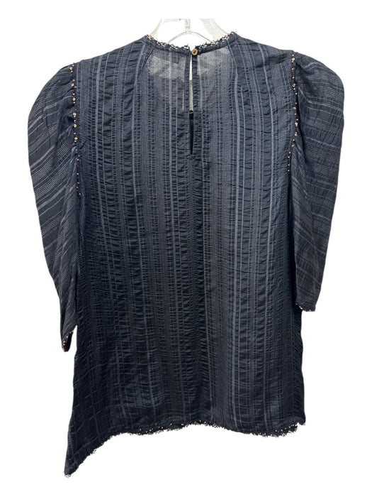 Ulla Johnson Size 4 Black & Multi Viscose & Silk Beaded Trim Back button Top Black & Multi / 4