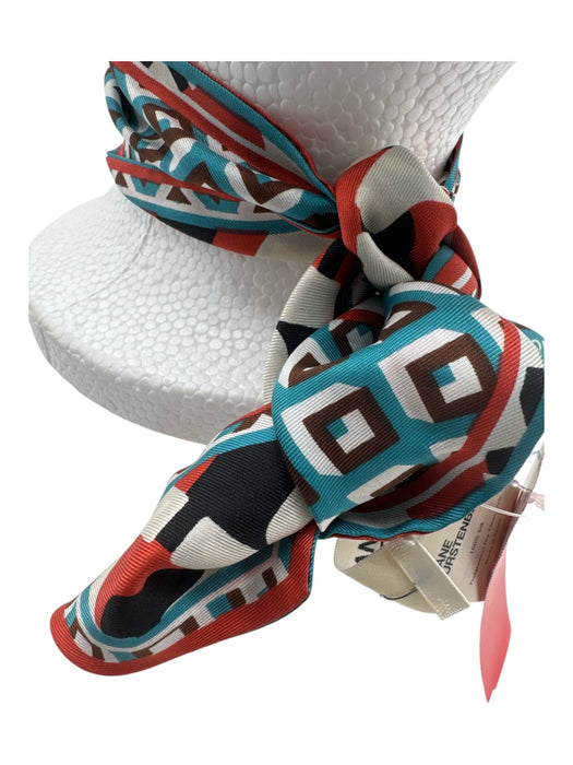 Diane Von Furstenberg Turquoise, Orange & Black Silk Abstract Print Twilly scarf Turquoise, Orange & Black / Small
