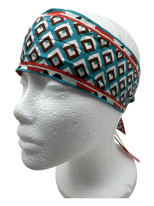 Diane Von Furstenberg Turquoise, Orange & Black Silk Abstract Print Twilly scarf Turquoise, Orange & Black / Small