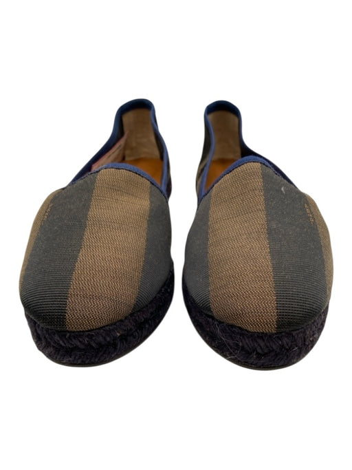 Fendi Shoe Size 39.5 Black, Tan & Blue Woven Logo Striped Espadrille Flats Black, Tan & Blue / 39.5