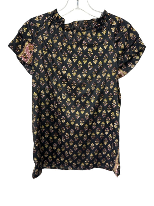 Perry Walker Size 1/S Black, Gold, Pink Silk & Polyester Ruffle Cap Sleeve Top Black, Gold, Pink / 1/S