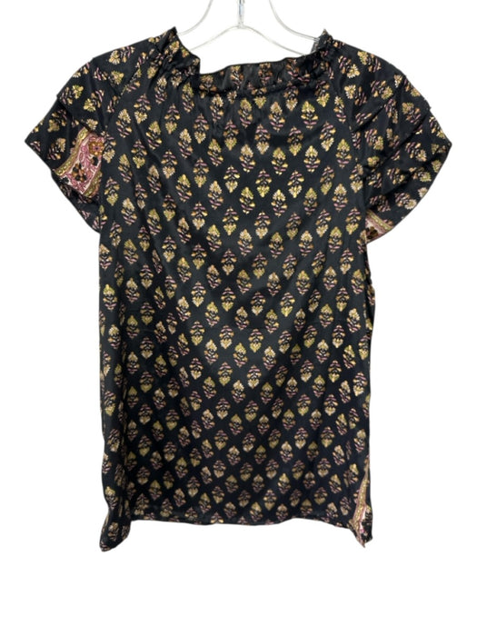 Perry Walker Size 1/S Black, Gold, Pink Silk & Polyester Ruffle Cap Sleeve Top Black, Gold, Pink / 1/S