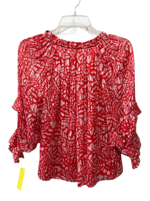 Ramy Brook Size XS red, pink, white Viscose Puff 1/2 Sleeve Abstract Dots Top red, pink, white / XS