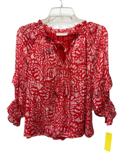 Ramy Brook Size XS red, pink, white Viscose Puff 1/2 Sleeve Abstract Dots Top red, pink, white / XS
