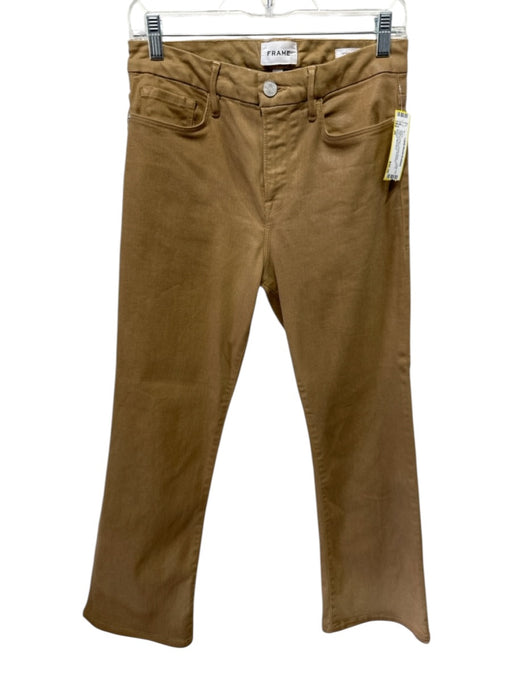 Frame Size 28 Beige Cotton Coated Denim Zip Fly High Rise Boot Cut Jeans Beige / 28