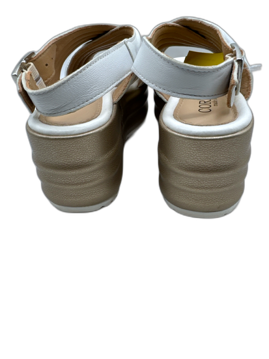 Cordani Shoe Size 37 White & Gold Leather Cork Sole Criss Cross Platform Sandals White & Gold / 37