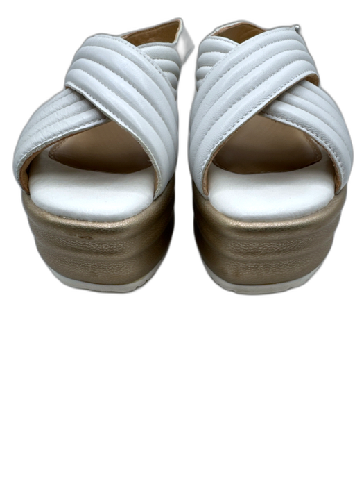 Cordani Shoe Size 37 White & Gold Leather Cork Sole Criss Cross Platform Sandals White & Gold / 37