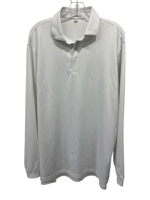 Peter Millar Size L White Synthetic Solid Athletic Polo Men's Long Sleeve Shirt White / L