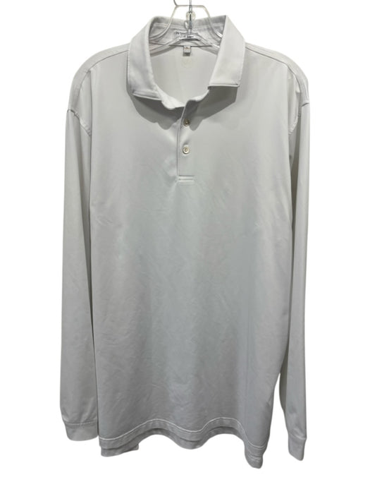 Peter Millar Size L White Synthetic Solid Athletic Polo Men's Long Sleeve Shirt White / L