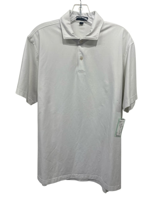Peter Millar Size L White Synthetic Solid Athletic Polo Men's Short Sleeve White / L