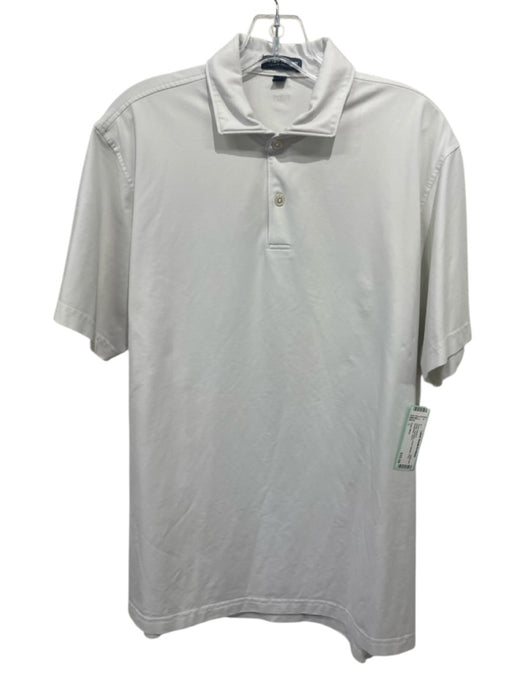 Peter Millar Size L White Synthetic Solid Athletic Polo Men's Short Sleeve White / L