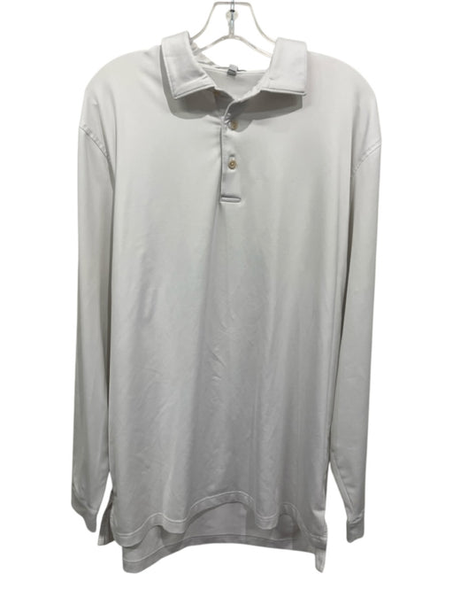 Peter Millar Size L White Synthetic Solid Athletic Polo Men's Long Sleeve Shirt White / L
