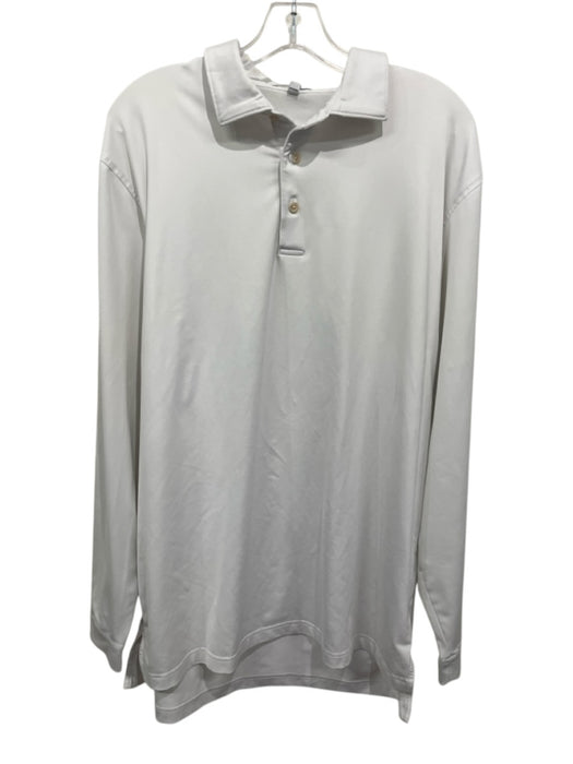 Peter Millar Size L White Synthetic Solid Athletic Polo Men's Long Sleeve Shirt White / L