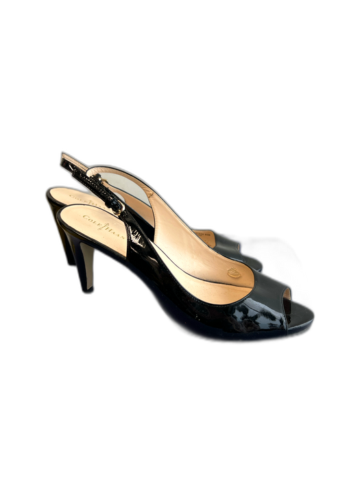 Cole Haan Shoe Size 8 1/2 Black Leather Patent Open Toe Stiletto Slingback Shoes Black / 8 1/2