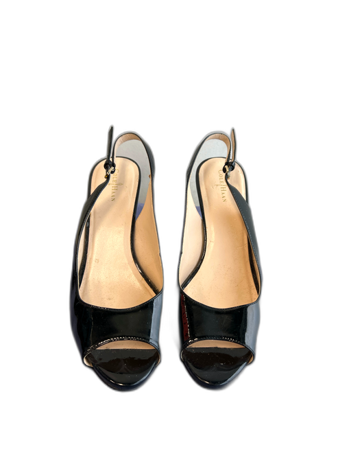 Cole Haan Shoe Size 8 1/2 Black Leather Patent Open Toe Stiletto Slingback Shoes Black / 8 1/2