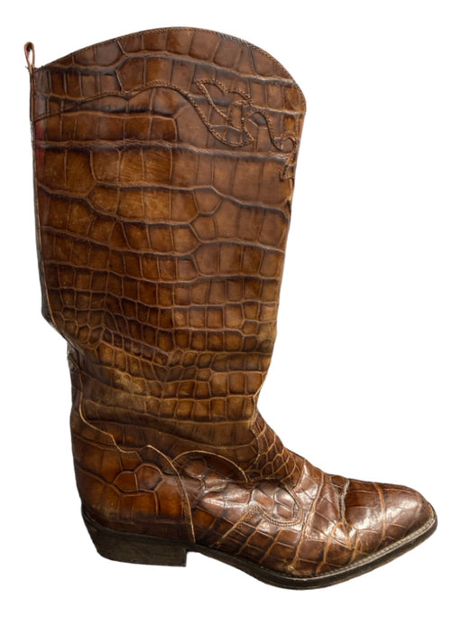 Joan David Shoe Size 37.5 Brown Leather Crocodile Cowboy Boots Brown / 37.5