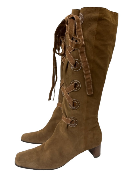 Moschino Shoe Size 37.5 Brown Suede Square Toe Below the Knee Lace Up Boots Brown / 37.5
