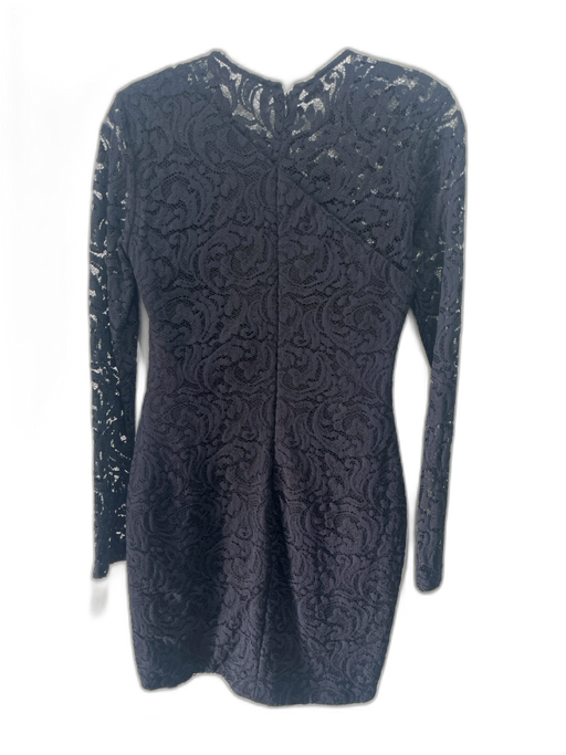 Parker Size XS Black Rayon & Nylon Long Sleeve Crochet Lace Gathered Mini Dress Black / XS