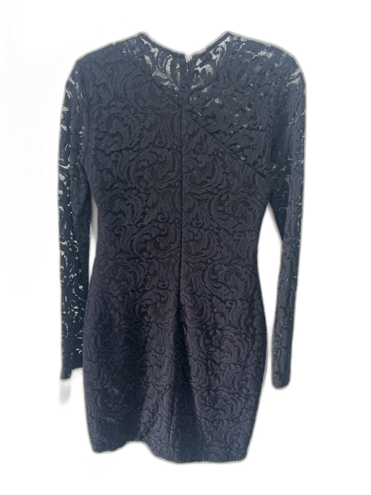 Parker Size XS Black Rayon & Nylon Long Sleeve Crochet Lace Gathered Mini Dress Black / XS