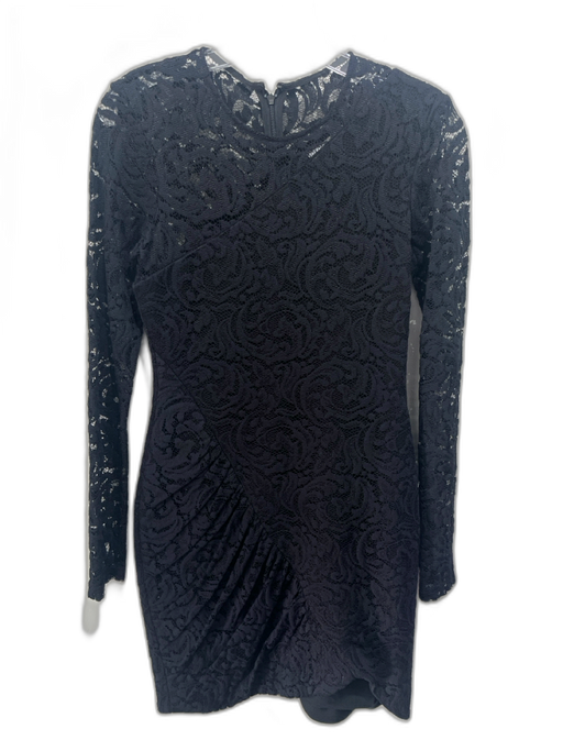 Parker Size XS Black Rayon & Nylon Long Sleeve Crochet Lace Gathered Mini Dress Black / XS