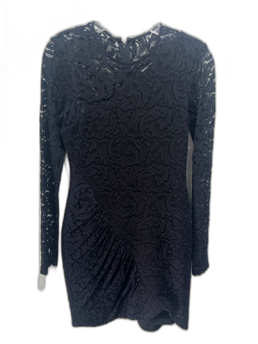 Parker Size XS Black Rayon & Nylon Long Sleeve Crochet Lace Gathered Mini Dress Black / XS