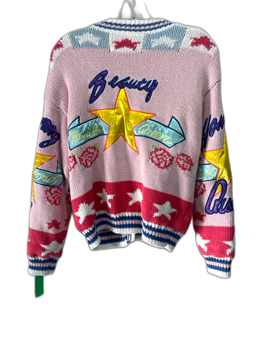 No! Size 2 Pink, Blue, Multi Ramie & Cotton Knit Patches Buttons Cardigan Pink, Blue, Multi / 2