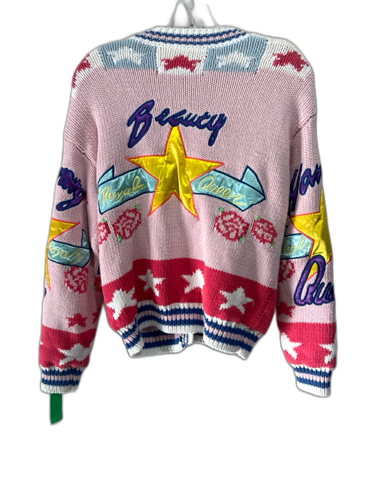 No! Size 2 Pink, Blue, Multi Ramie & Cotton Knit Patches Buttons Cardigan Pink, Blue, Multi / 2