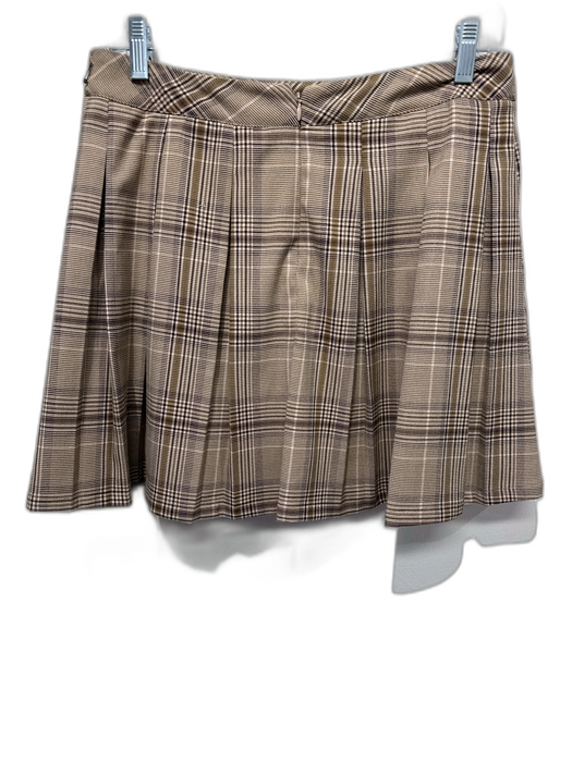 Majorelle Size Medium Khaki Beige Polyester Blend Plaid Pleated Mini Skirt Khaki Beige / Medium
