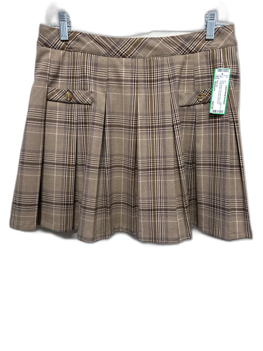 Majorelle Size Medium Khaki Beige Polyester Blend Plaid Pleated Mini Skirt Khaki Beige / Medium