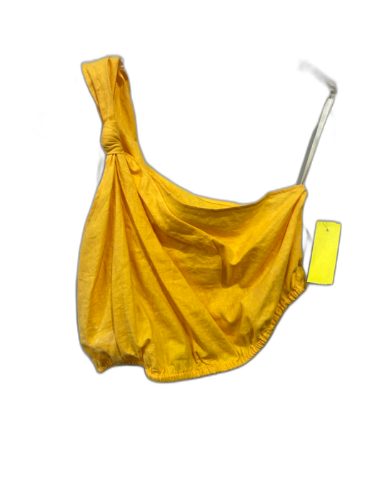 Farm Rio Size M Yellow Linen Sleeveless One Shoulder Knot Detail Top Yellow / M