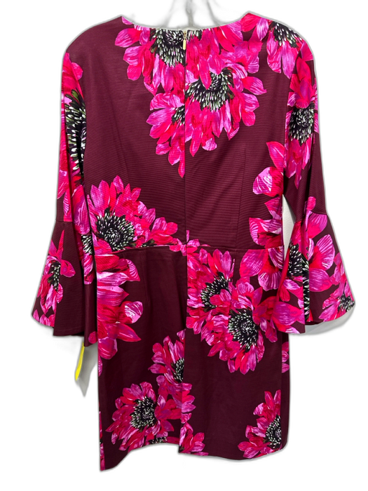 Trina Turk Size 8 Burgundy, Pink & Black Rayon Blend Long Flare Sleeve Dress Burgundy, Pink & Black / 8