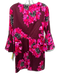 Trina Turk Size 8 Burgundy, Pink & Black Rayon Blend Long Flare Sleeve Dress Burgundy, Pink & Black / 8