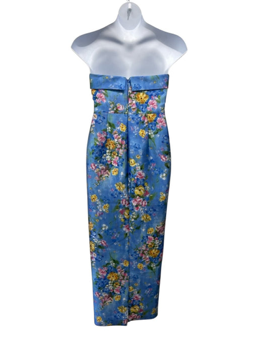 Theia Size 8 Blue & Multi Polyester Floral Shine Sleeveless Fold Over Dress Blue & Multi / 8