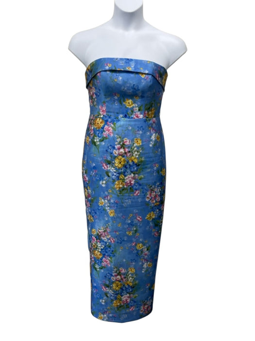 Theia Size 8 Blue & Multi Polyester Floral Shine Sleeveless Fold Over Dress Blue & Multi / 8