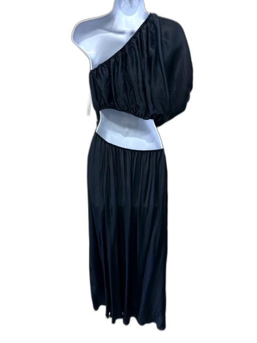 Farm Rio Size XS Black Viscose One Shoulder Cutout Knot Detail Maxi Dress Black / XS